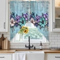 thumbnail image 4 of Spring Purple Flowers Kitchen Window Curtains, Swag Curtains Valance for Bedroom Living Room Bathroom, Floral Mottled Teal Wall Retro Rod Pocket Window Treatment Curtain Block Drapes 2 Panels 36"x45", 4 of 9