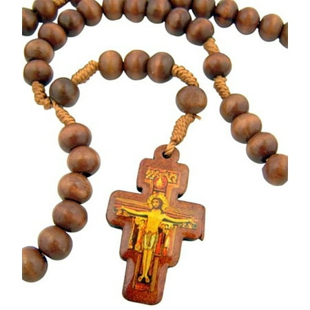 Wooden Prayer Bead Rosary with San Damiano Cross Crucifix