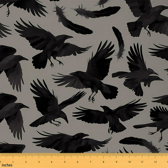 Homewish Rustic Crow Fabric by the Yard 1 Yard,Wild Animal Home Decor Fabric by the Yard,Black Gray Sewing Fabric For Boys Kids,Microfiber Bedroom Decor