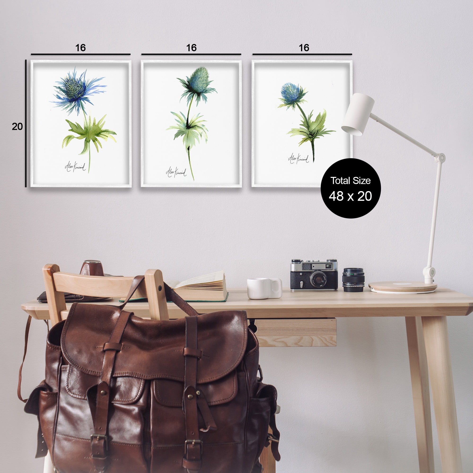 Stupell Industries Thistle Watercolors on White Botanical & Floral Painting White Framed Art Print Wall Art, 16 x 20, Set of 3
