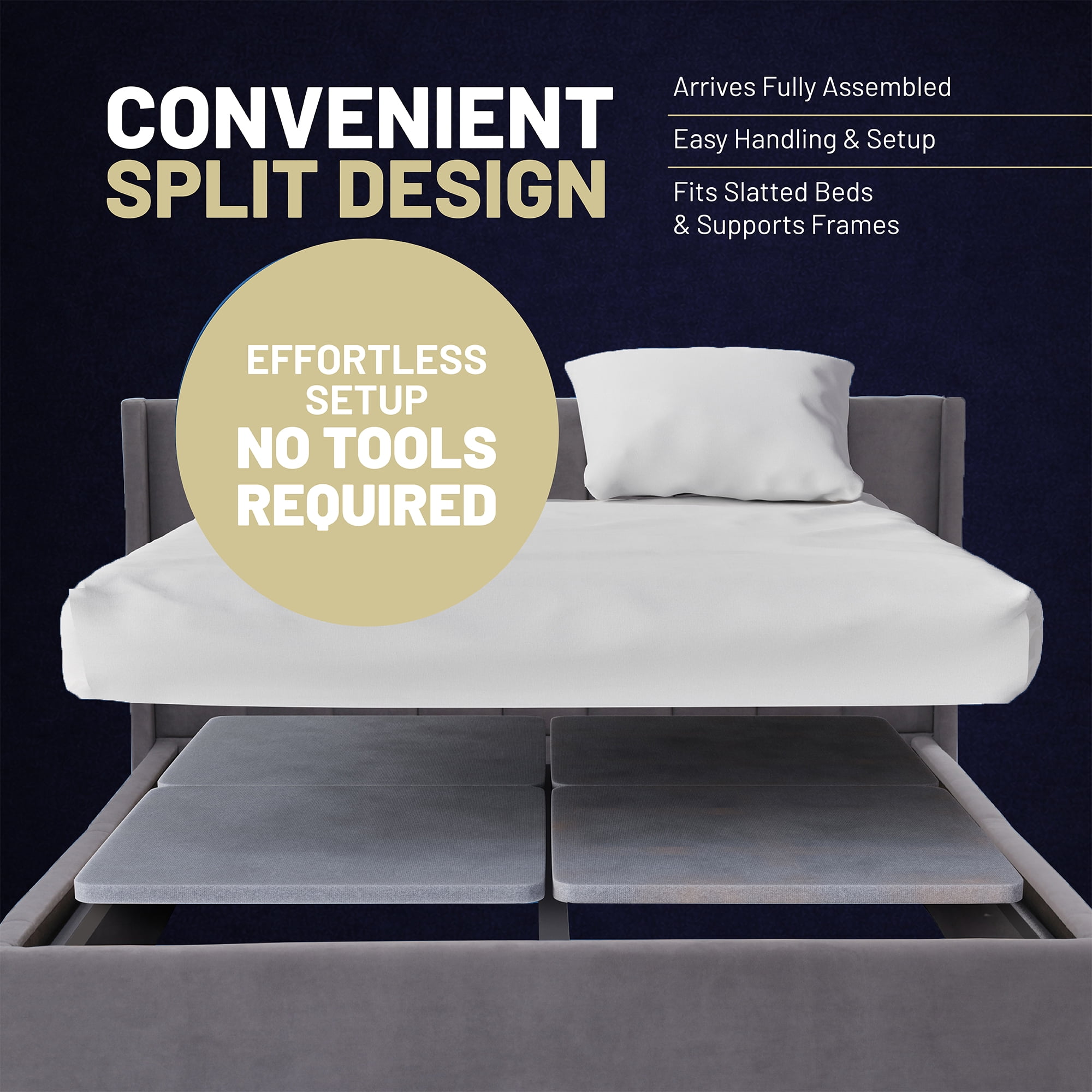 Continental Sleep, 1.5" Split Wood Bunkie Board King Size Bed, 4-Piece Under Mattress Support, Fully Assembled, Fabric Ventilation Cover-Replaces Wooden Slats or Box Spring for Bed Frames