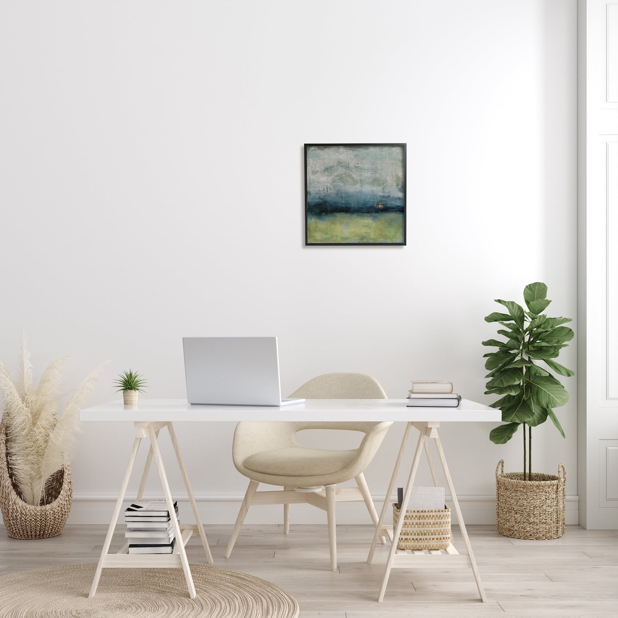 Abstract Stormy County Home Landscape Murky Grey Sky Abstract Framed Art Print Wall Art, 17x17