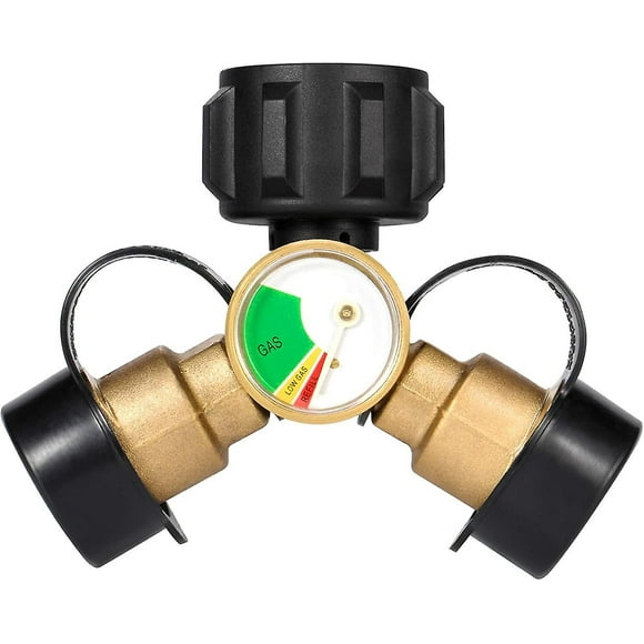 Propane Splitter, 2 Way Propane Tank Y Splitter Adapter With Gauge, Lp Gas Adapter Tee Grill Connector For Propane Cylinder, Rv Camper, Bbq Gas Grill,