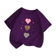 thumbnail image 4 of Girls Cute Heart Print T-Shirt, Leopard Solid Color Heart Design Short Sleeve Crew Neck Casual Tee for Kids, Summer Fashion Top for Daily Play Wear(Purple,7-8 Years), 4 of 4