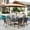 Black & Biege, variant on SUMMIT LIVING 6-Piece Outdoor Patio Dining Set with 10 ft Umbrella, Metal Steel Square Table & 4 Stackable ArmChairs with Cushions, Black & Navy-blue