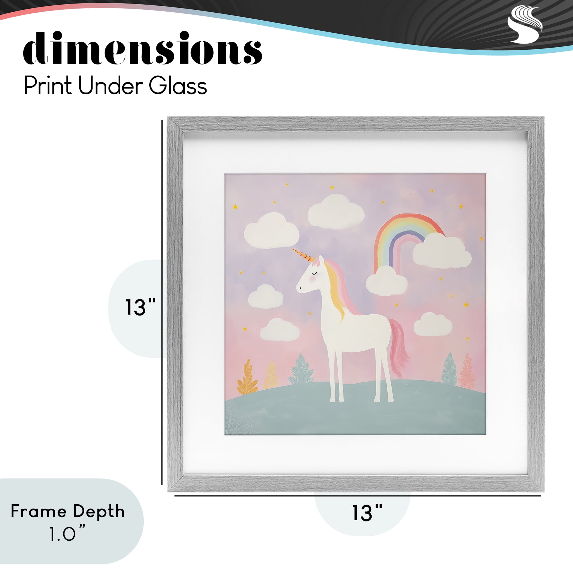 Stupell Industries Mystical Unicorn with Rainbow & Clouds Gray Framed Print Under Glass, design by Lazar Studio