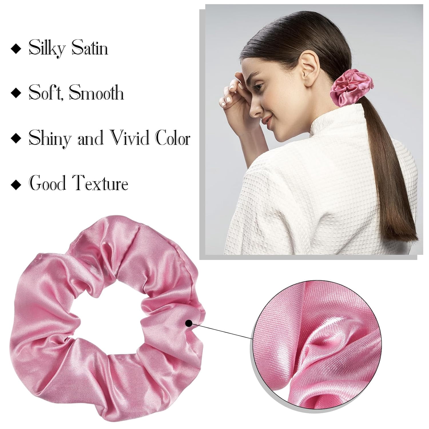 200 Pieces Satin Hair Scrunchies Bulk for Ponytail Holder Solid Color Satin Hair Tie Hair Elastics Bands for Women Teens Birthday Gift(Fresh Color)