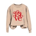 thumbnail image 1 of Gibobby Sudadera con forro polar Mujer Camiseta estampada de talla grande con estampado del día de San Valentín para mujer Top informal de manga larga (Caqui, M), 1 of 4