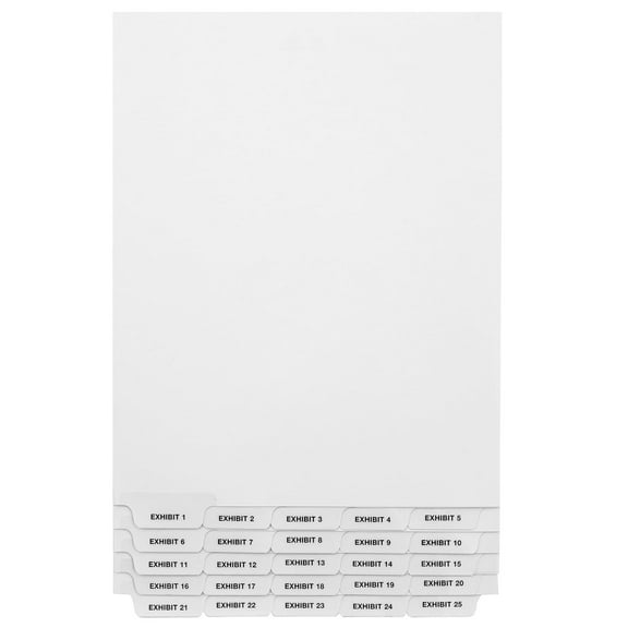 Exhibitindexes® Bottom Exhibit Dividers - Exhibit 1-25 - AVE Style Bold Tabs - Bottom Collated Exhibit Tabs - Made in The USA Letter Size