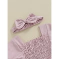 thumbnail image 6 of Musuos Infant Baby Girl Summer Jumpsuit 0-18Months  Solid Color Short Sleeve Square Neck Shirred Romper with Bow Headband, 6 of 10