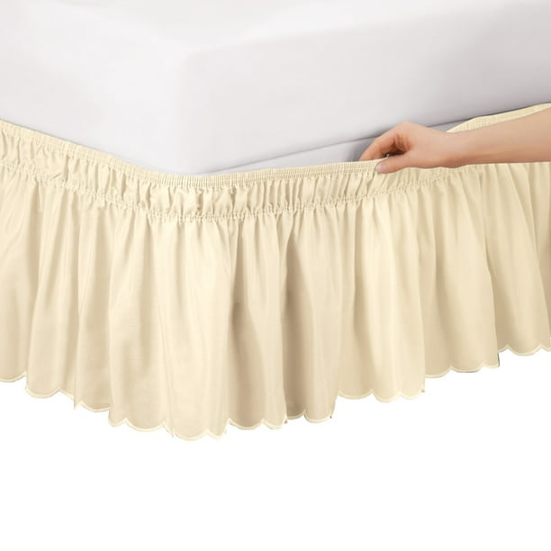 Collections Etc Scalloped Elastic Bed Wrap Around, Easy Fit, Dust