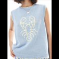thumbnail image 2 of Suéter Sin Mangas con Estampado Gráfico Y2K para Mujer, Jersey de Langosta, Cuello Redondo, Ligero, de Punto, para Otoño. Azul M, 2 of 7