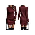 thumbnail image 3 of Women Sweater Short Elegant Long Sleeve Crew Neck Slim Fit Dressy Fall Winter Mini Knit Dresses Wine Red M, 3 of 7