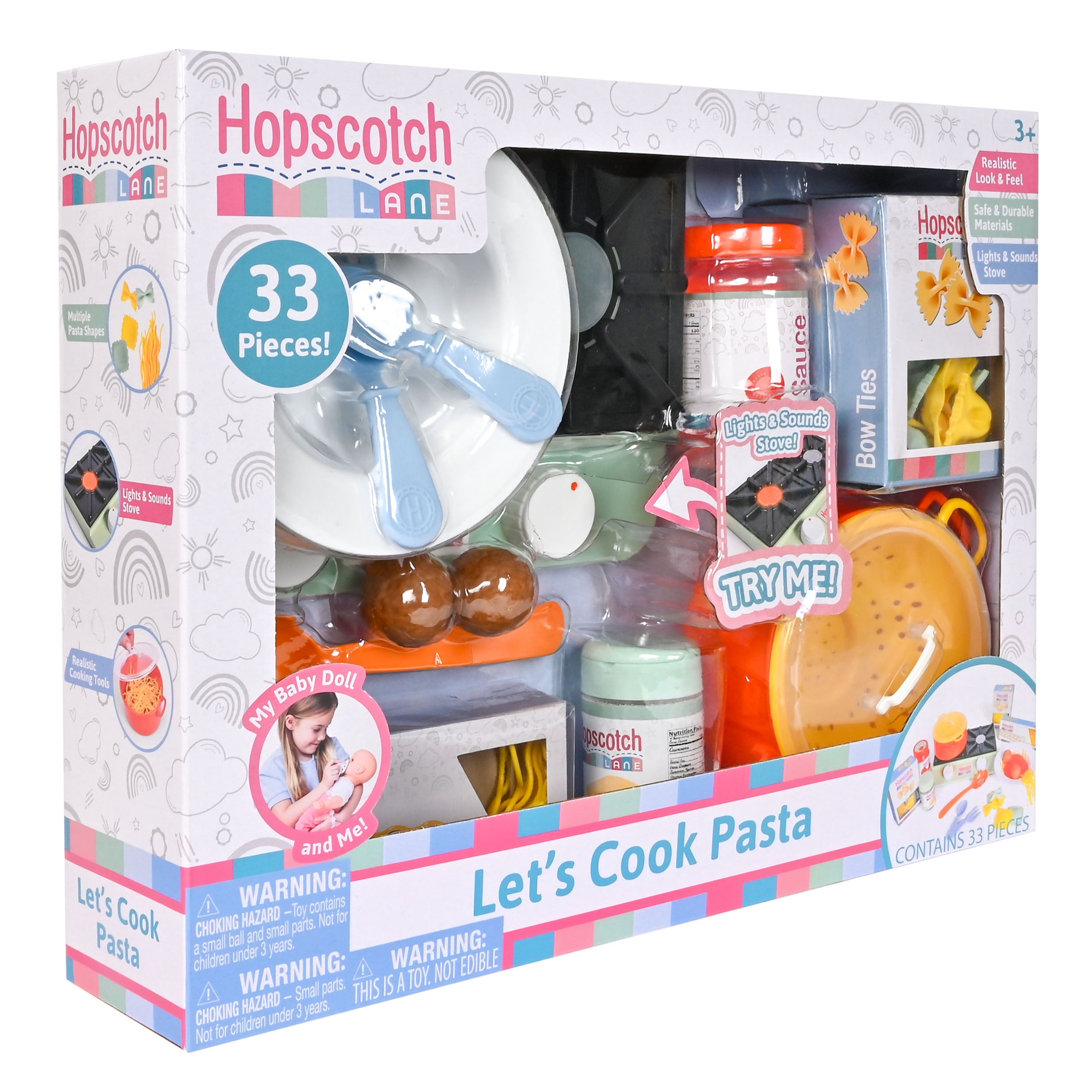 Hopscotch Lane Let’s Make Pasta 33 Piece Set – Doll Cooking Set & Doll Clothing for Kids Ages 3+