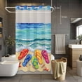 thumbnail image 5 of No Hook Coastal Beach Shower Curtain with Snap in Liner Set, Summer Nautical Ocean Sea Waves Blue Brown Waterproof Fabric Bathroom Curtains with See Through Top Window, Hotel Style Stall 54 x 78 Inch, 5 of 7
