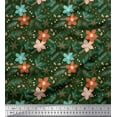 thumbnail image 1 of Soimoi Green Cotton Cambric Fabric Snowflake,Leaves & Flower Floral Print Fabric by the Yard 56 Inch Wide, 1 of 3