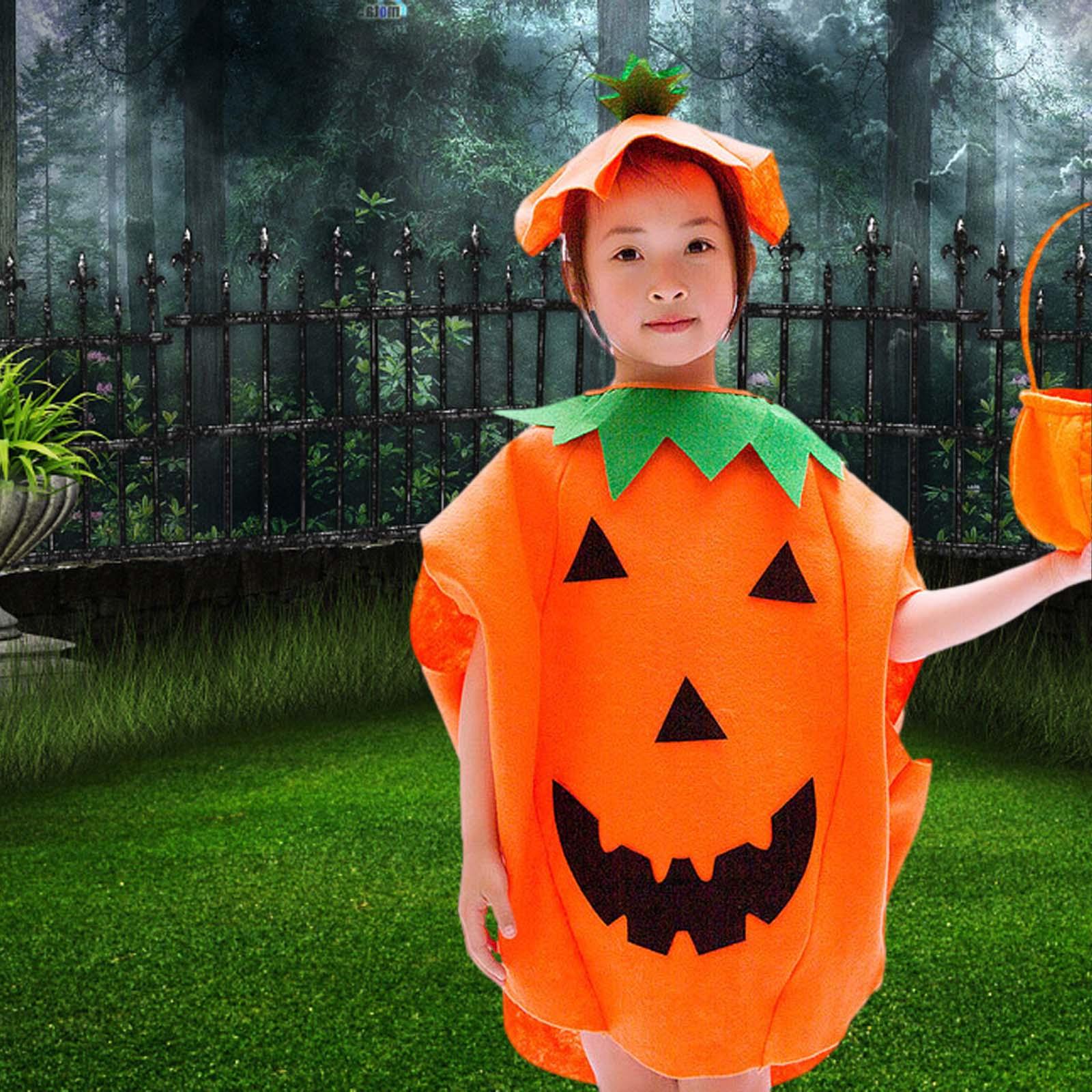 Costume Citrouille Halloween Pour Enfant - Garçon Et Fille - Déguisement Complet (vêtement, Chapeau, Couvre-chaussures) - Polyester