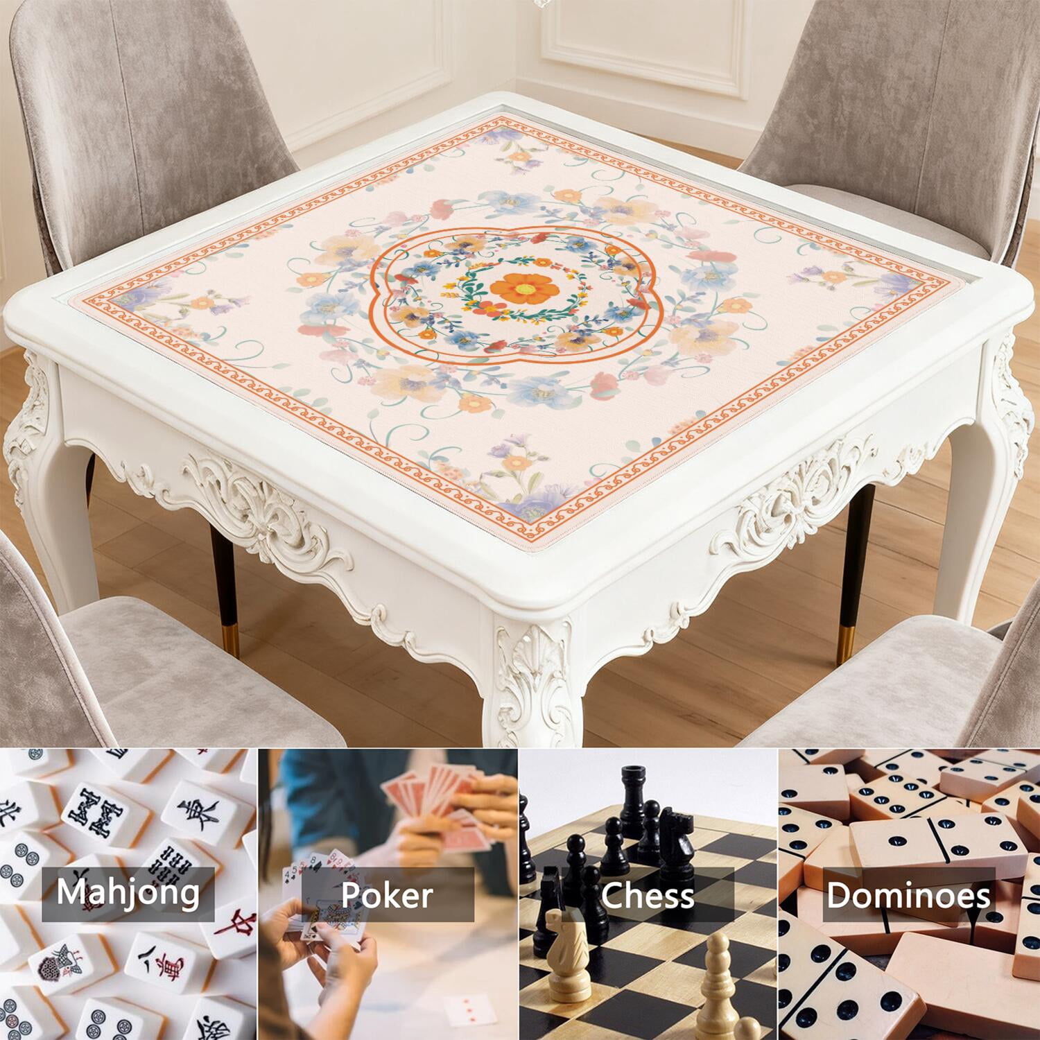 Flowers Mahjong Mat with Rules, 31.5*31.5in Anti Slip Mahjong Mat for Table, Noise Reduction, Neoprene Mah jongg Mats with Carrying Bag & 3 Dices, Mahjong Supplies Gift, Board Tile Games Mats