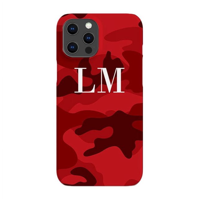Étui iPhone 13 Pro Personnalisée Camouflage Rouge avec Initiales, iPhone 13