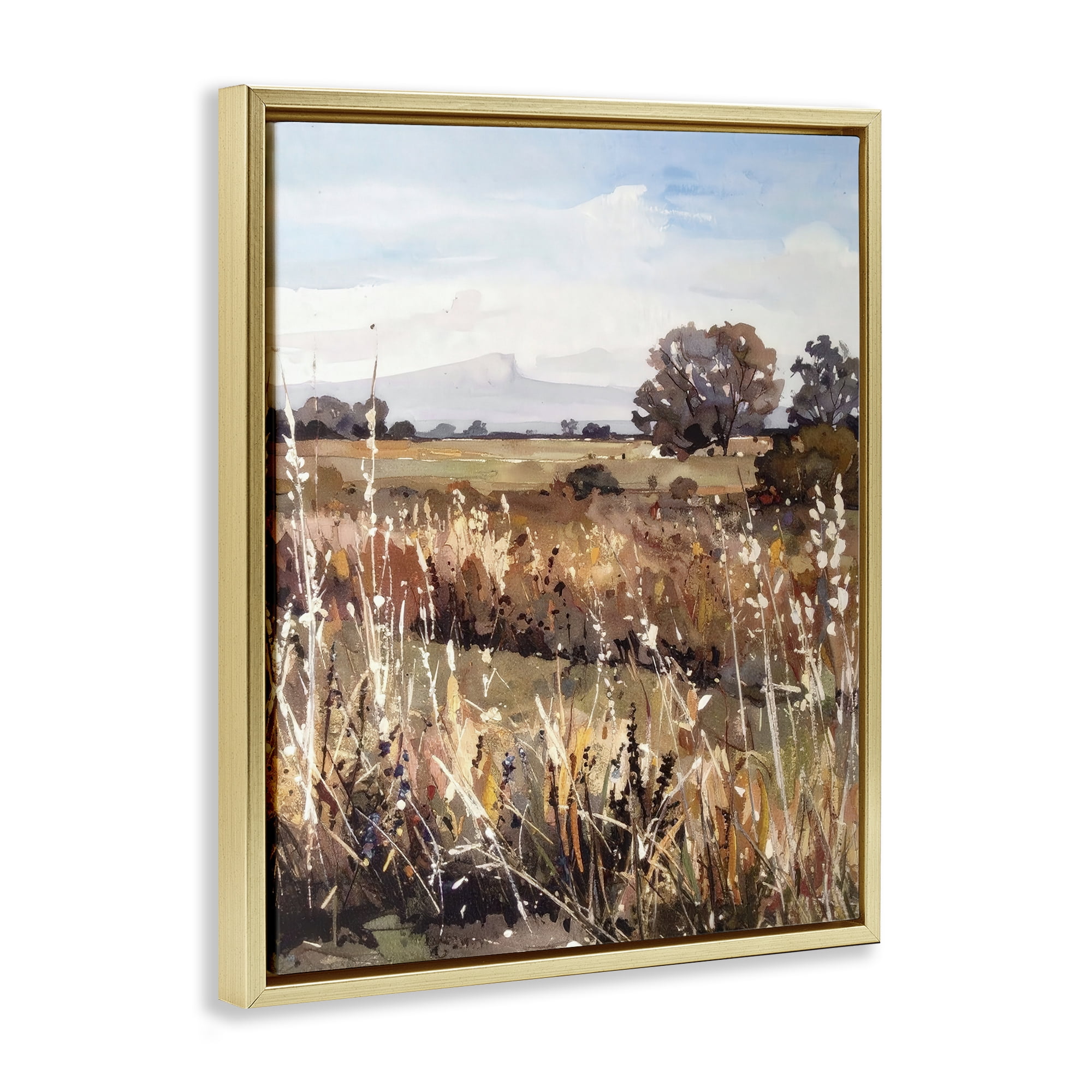 Stupell Industries Peaceful Meadow Expression Gold Framed Floater Canvas Wall Art, design by Alonza Saunders