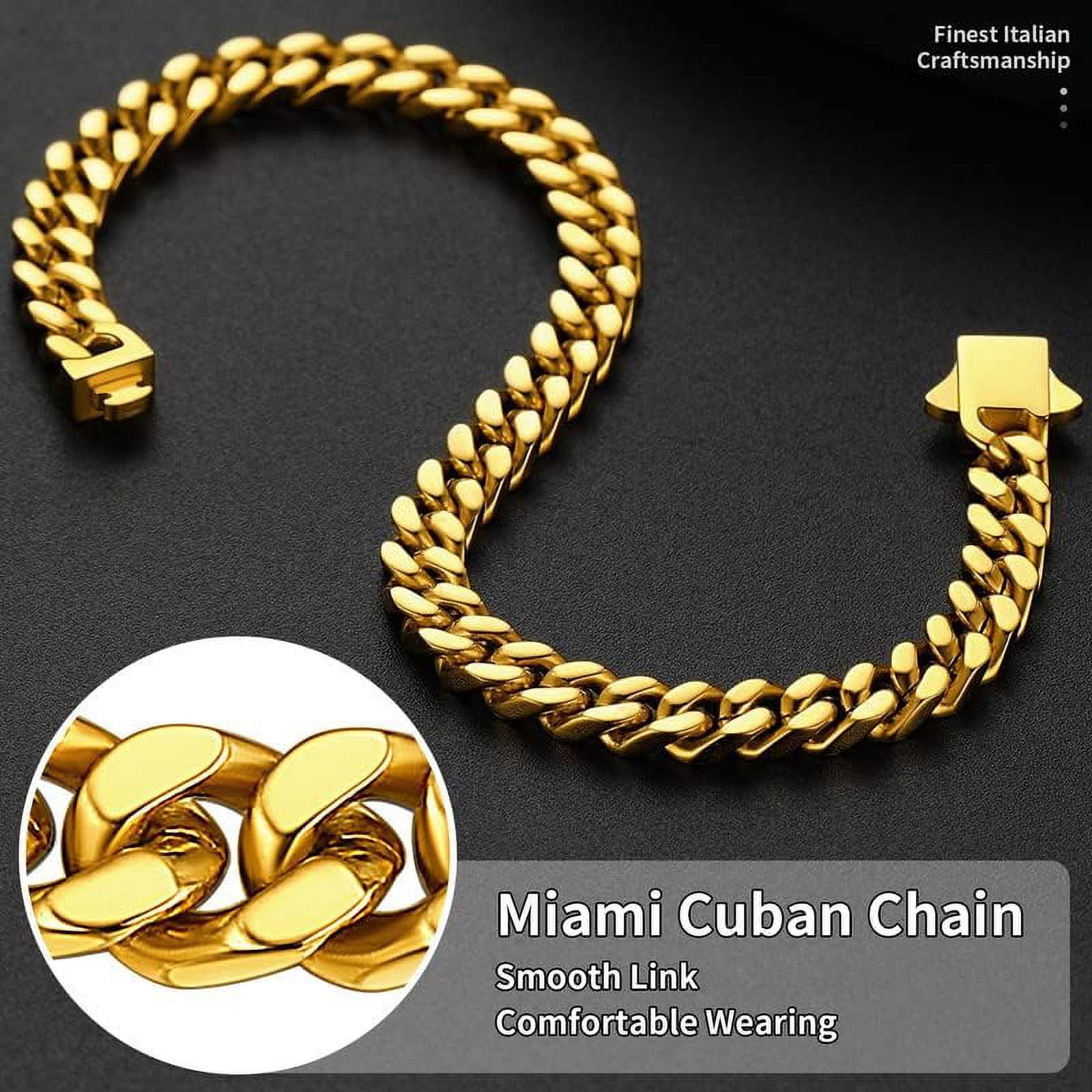 Leander Stainless Steel Cuban Link Bracelet for Men, 5mm/7mm/9mm/12mm Width, 7.5"/8.3"/9" Length, Black/18K Gold Plated Chain Wrist Bracelets for Men, with Gift Box
