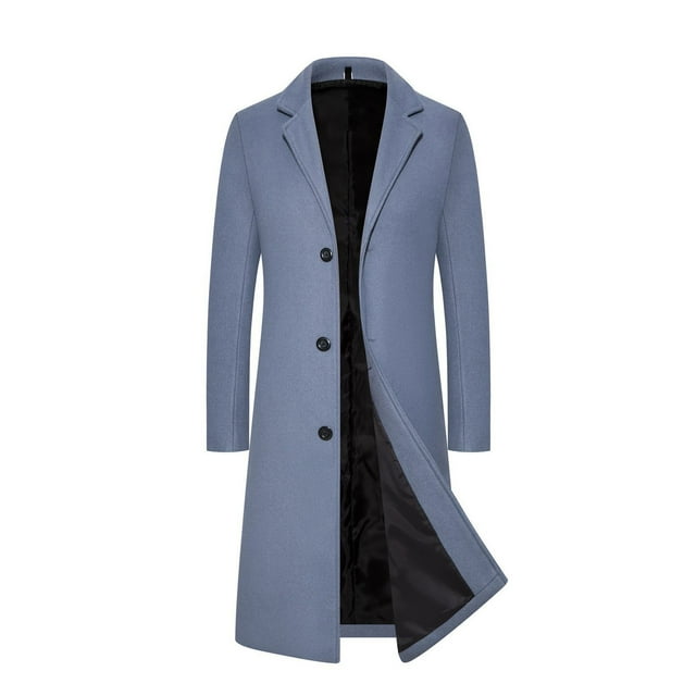 KIHOUT Men's Wool Blend Pea Coat Notched Collar Single Breasted Overcoat Warm Winter Trench Coat