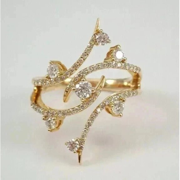 Unique Design Wedding Ring 2Ct Round Cut VVS1 Moissanite 14K Yellow Gold Plated