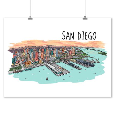 - San Diego, California - Line Drawing - Lantern Press Artwork (9x12 Art Print, Wall Decor Travel Poster)