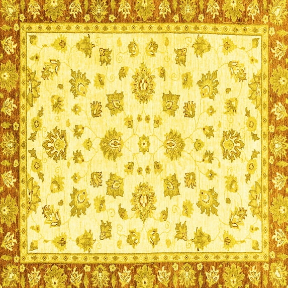 Ahgly Company Indoor Square Oriental Yellow Traditional Area Rugs, 7' Square