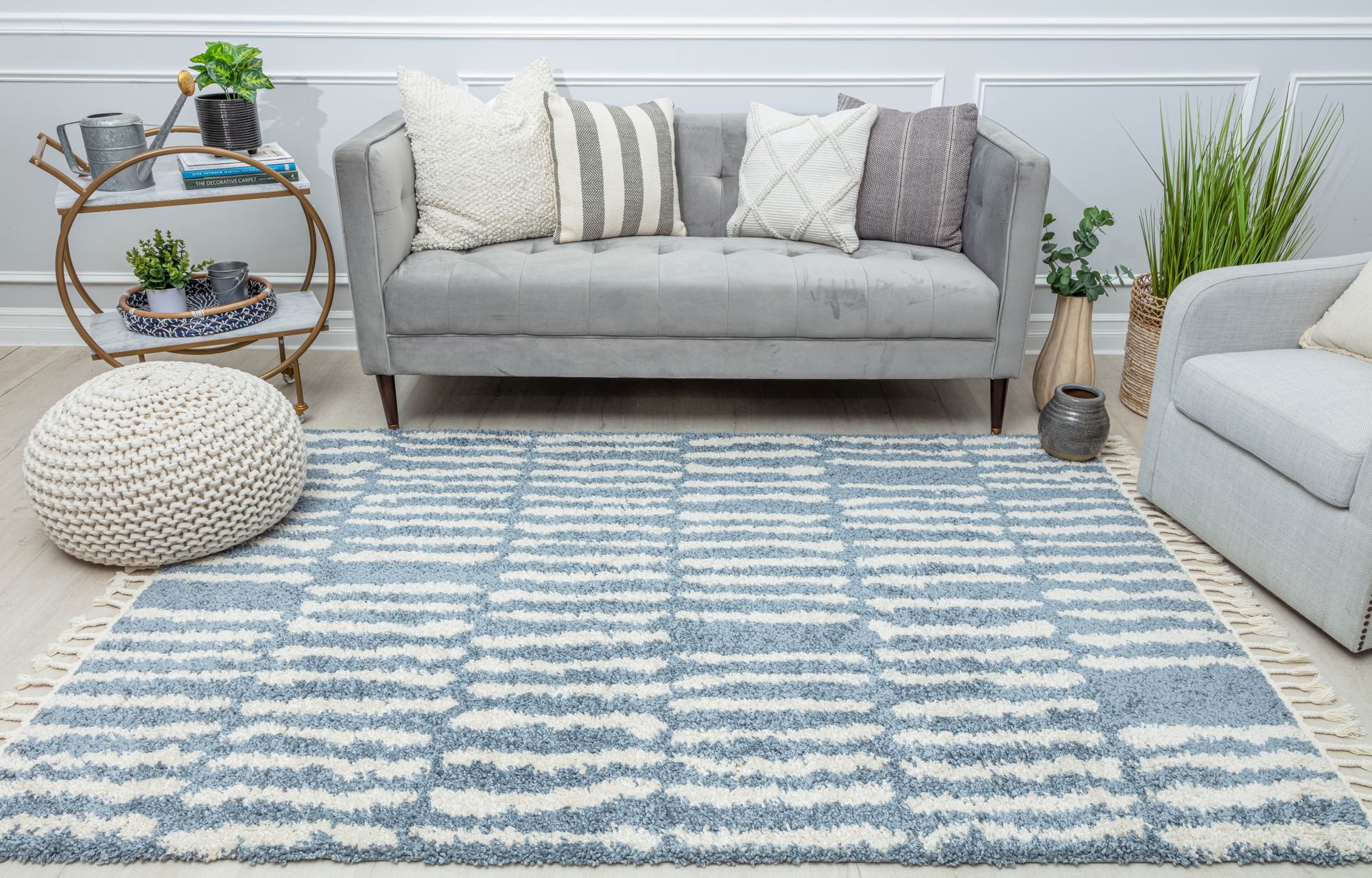 Rugs America BT30C Shallow Waters Geometric/Stripe Modern Blue Area Rug, 2'6" x 8'