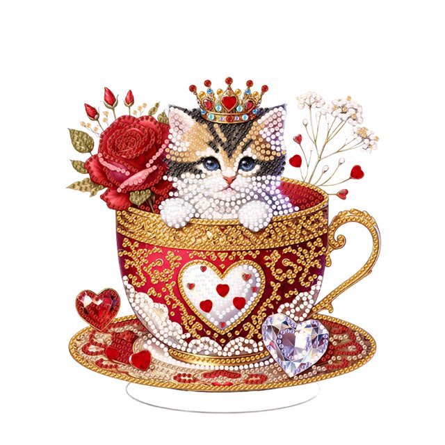 Kits Arte Diamante Escritorio Forma Especial Gato en Acrílico para Adultos Principiantes