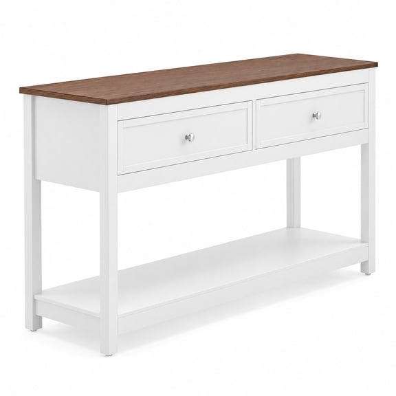 Airfind Farmhouse Console Table Entryway Sofa Table with 2 Drawers and Open Storage Shelf for Living Room, 165 lb Capacity, White