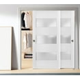 thumbnail image 3 of Sliding Closet Frosted Glass 3 Lites Bypass Doors 36 x 80 inches | Lucia 4070 White Silk | Sturdy Rails Moldings Trims Hardware Set | Wood Solid Bedroom Wardrobe Doors, 3 of 6