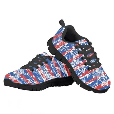 

ZOCAVIA American Flag Pentagram Girls Athletic Shoes Children s Outdoor Sports Shoes Size 4 Little Kid