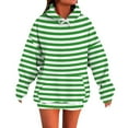 thumbnail image 3 of YOIAVAIOY Women Striped Sweatshirts Oversized Drawstring Pullover Hoodies Lightweight Fashion Causal Hoodie with Kangaroo Pocket Green M, 3 of 6