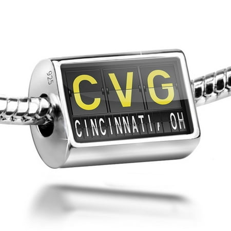 Neonblond Charm CVG Airport Code for Cincinnati, OH 925 Sterling Silver Bead