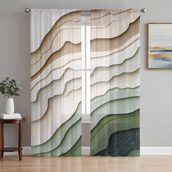 Sage Green Ombre Sheer Curtains 84 Inch Length 2 Panels Set, Modern Abstract Geometric Art Voile Window Treatment Rod Pocket Curtains Sheers Drapes for Bedroom/Living Room/Kitchen 52"x84"x2