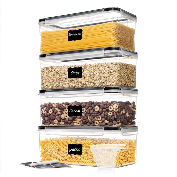 Vtopmart Contenants Alimentaires Hermétiques avec Couvercles, Ensemble de 4 Pcs 3,2 L, Bocaux à Spaghetti en Plastique pour Organiser les Pâtes, Sans BPA, Hermétiques pour Garde-Manger de Cuisine