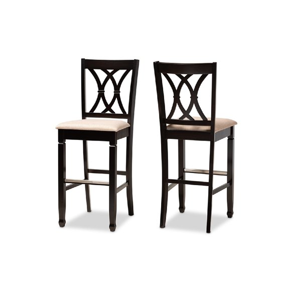 Baxton Studio Calista Modern and Contemporary Sand Fabric Upholstered and Espresso Brown Finished Wood 2-Piece Bar Stool