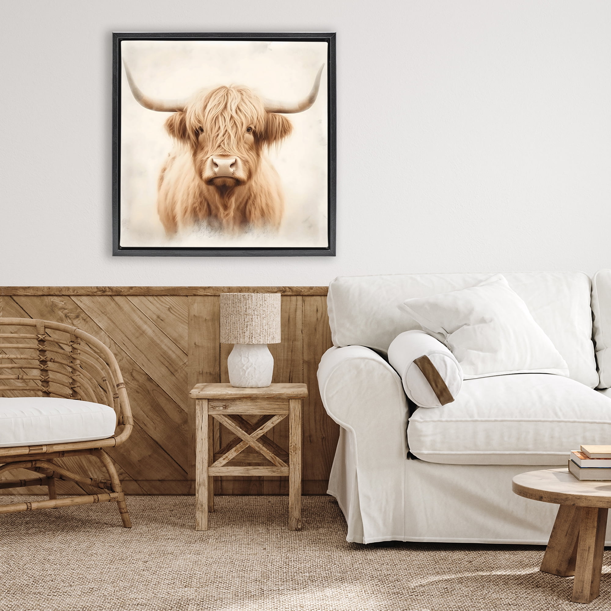 Stupell Industries Dreamy Fluffy Highland Portrait Black Framed Floater Canvas Wall Art, design by Creative Studio