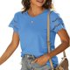 thumbnail image 3 of Camiseta informal de manga corta con cuello redondo y encaje para mujer, Tops de verano de Color puro para ir de compras y citas, 3 of 6