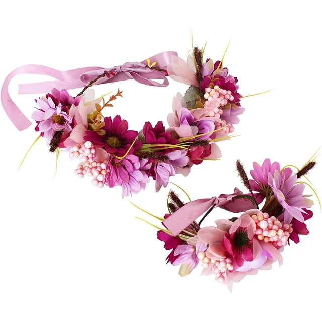 Corona Floral Diadema Guirnalda De Flores Diadema Corona Para El Cabello Guirnalda Para El Cabello Halo De Flores Tocado Floral Boho Con Pulsera Boda Fiesta Festival Púrpura
