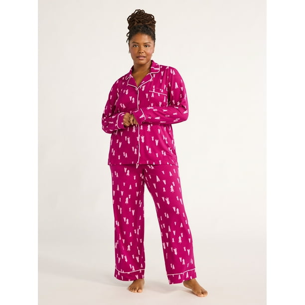 Women's Knit Pajama Set With Back Overlap Top & Pull-on Pant