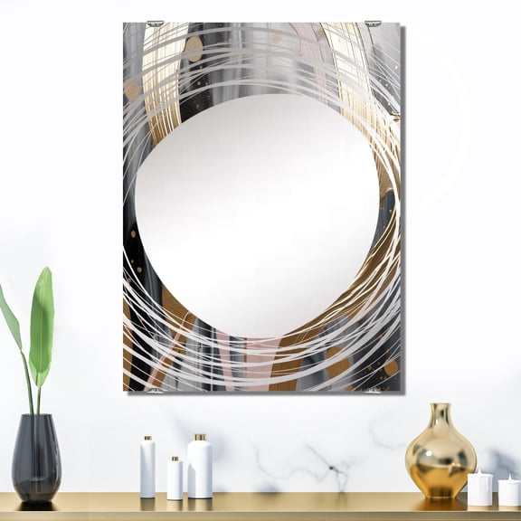 Designart "Infinity Rivers in Golden and Pink Abstract V" Abstract Shapes Oversized Wall Mirror - Modern Abstract Office Mirror Wall Decor - Multiple Color Options