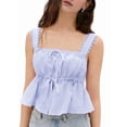 thumbnail image 4 of Women'S Smocked Peplum Square Neck Ruffle Sleeveless Tank Top Shirt Light Blue S, 4 of 7