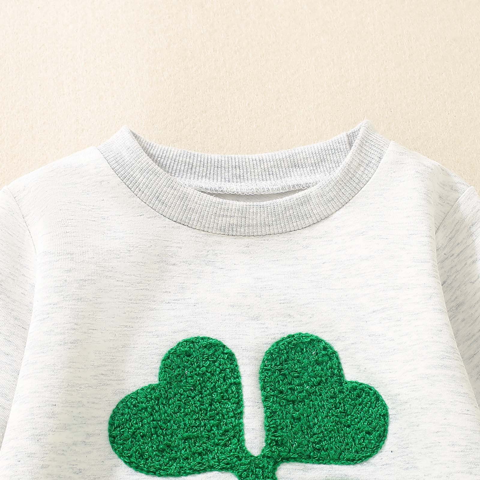 Tennyeal Toddler Girl Sets Toddler Baby Boy Girl St. Patrick's Day Outfit Four Leaf Embroidery Long Sleeve Sweatshirt Top Pants Set for 2-3 Years,Green
