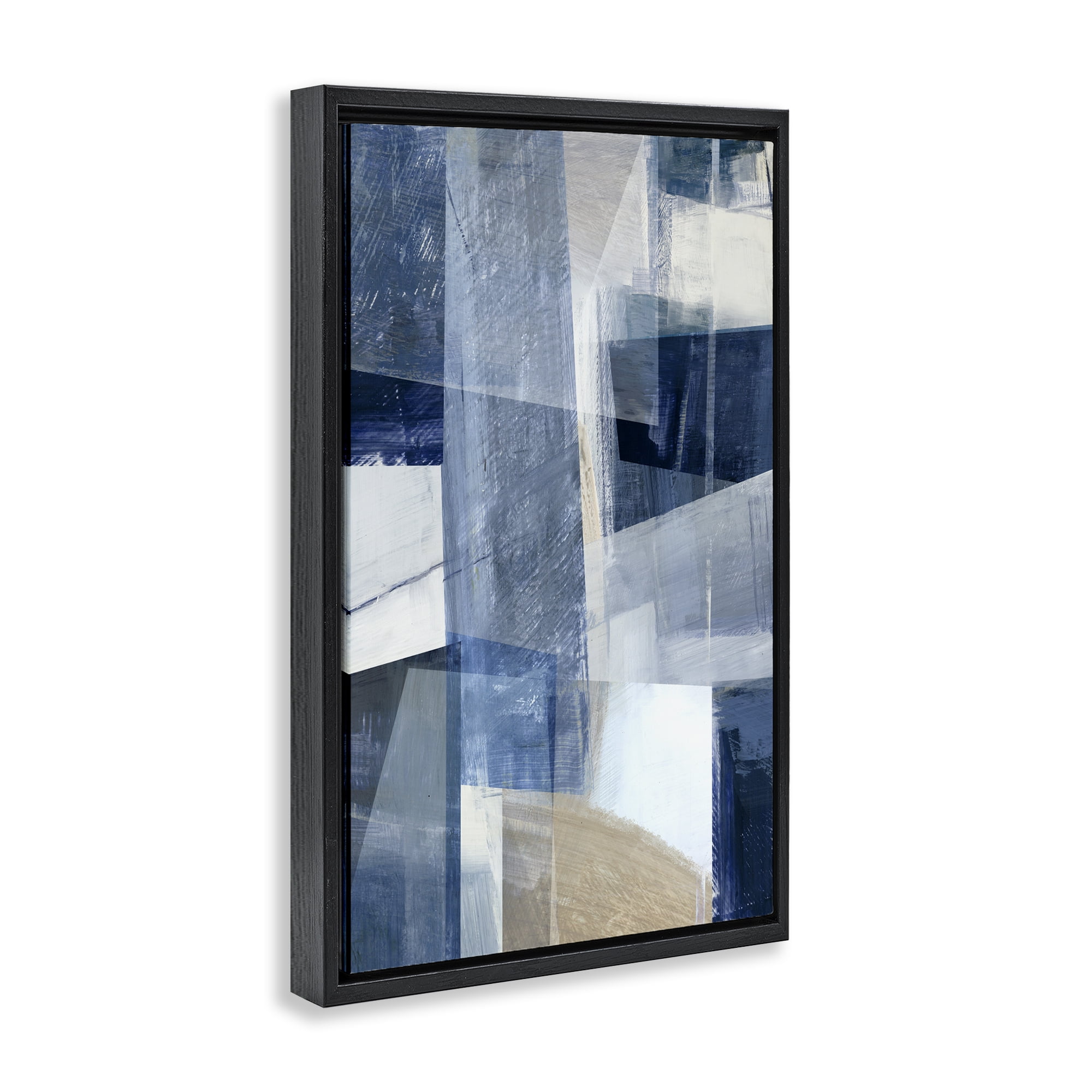 Stupell Industries Oblique Geometric Shapes Abstract Painting Black Floater Framed Canvas Art Print Wall Art, 17 x 25