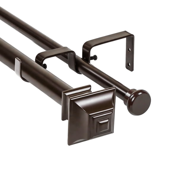 Urbanest Pila Flat Button 1" 5/8" Double Drapery Curtain Window Rod Set - 84" to 120", Bronze