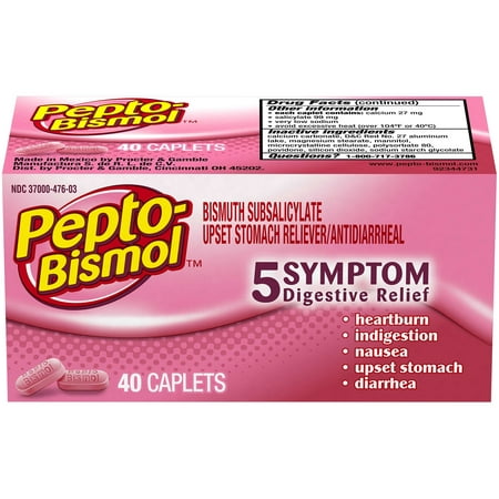 (4 Pack) Pepto Bismol Caplets for Nausea, Heartburn, Indigestion, Upset Stomach, and Diarrhea 40 (Best Over The Counter Nausea Medication)