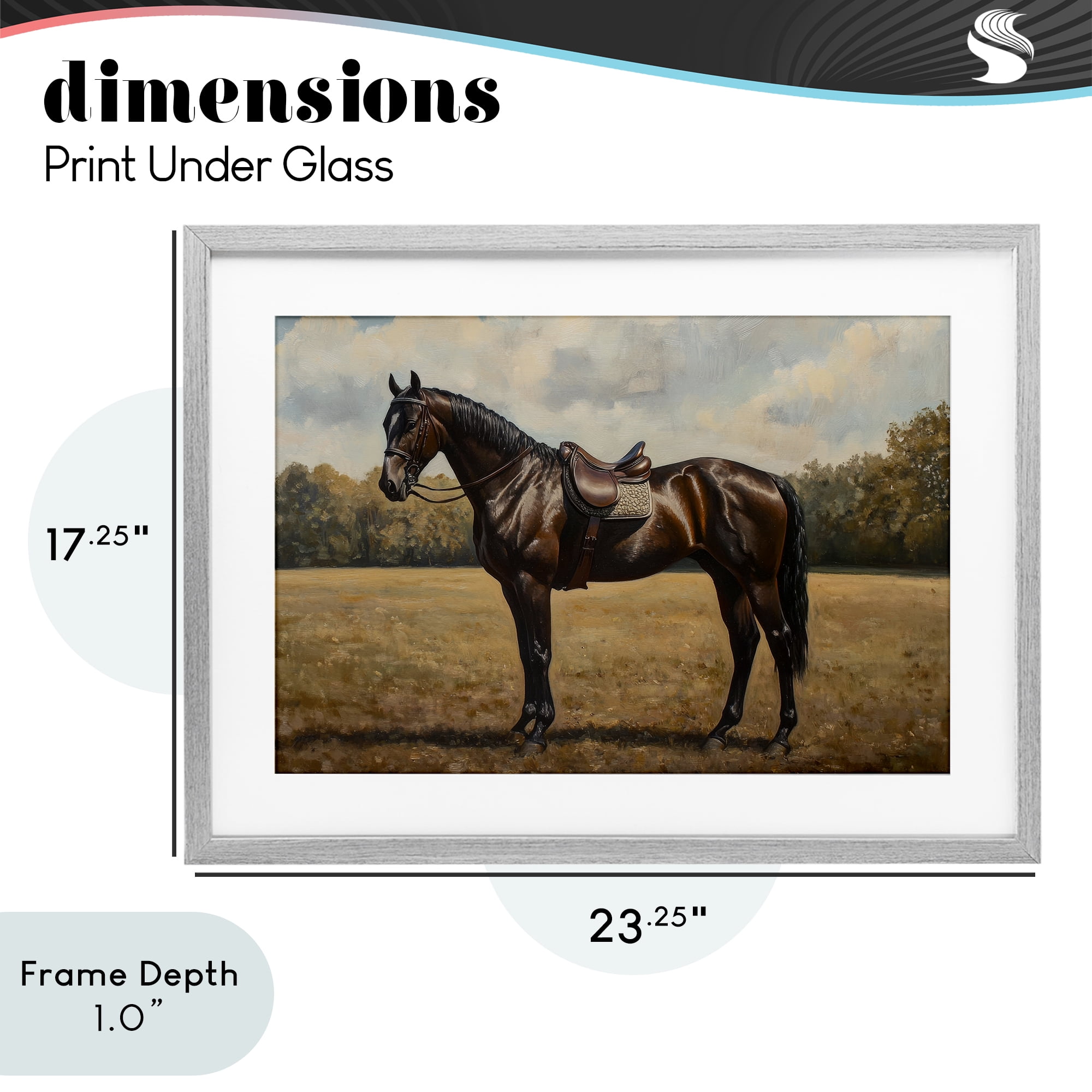 Stupell Industries Dark Brown Pony Portrait Gray Framed Print Under Glass, design by Petal Prints Design